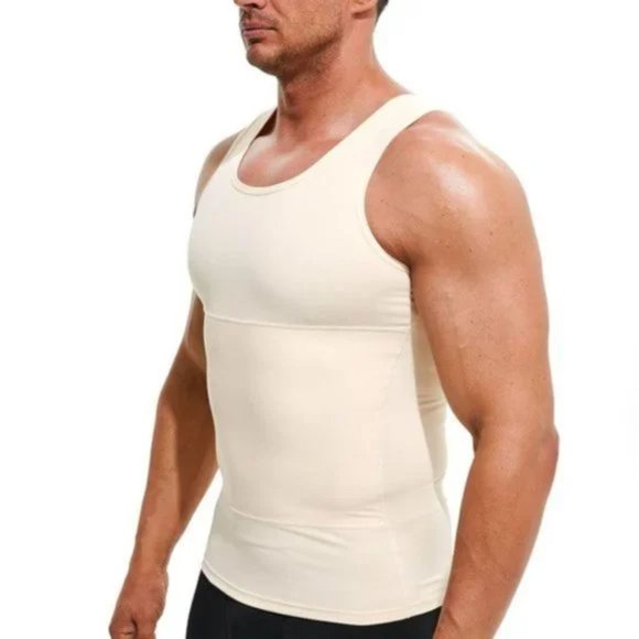New Mens Compression Shirt Slimming Beige - Picture 2 of 7